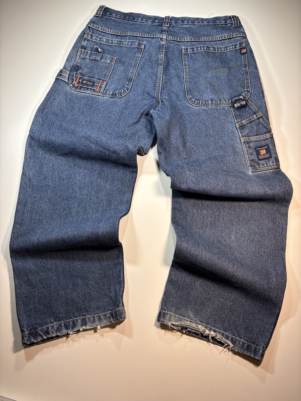Paco Jean Carpenter Cargo Jeans Mens 38x30 Y2K Wide Leg Utility Heavy Denim Blue